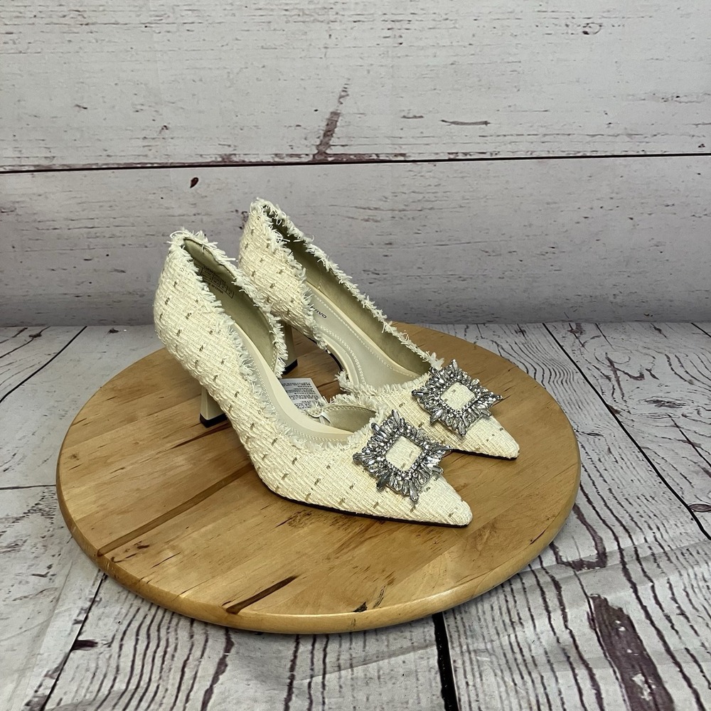 Tweed Pointed Toe Heels Womens 8 Cream Ballet Shoes Chic Preppy Urban Revivo
